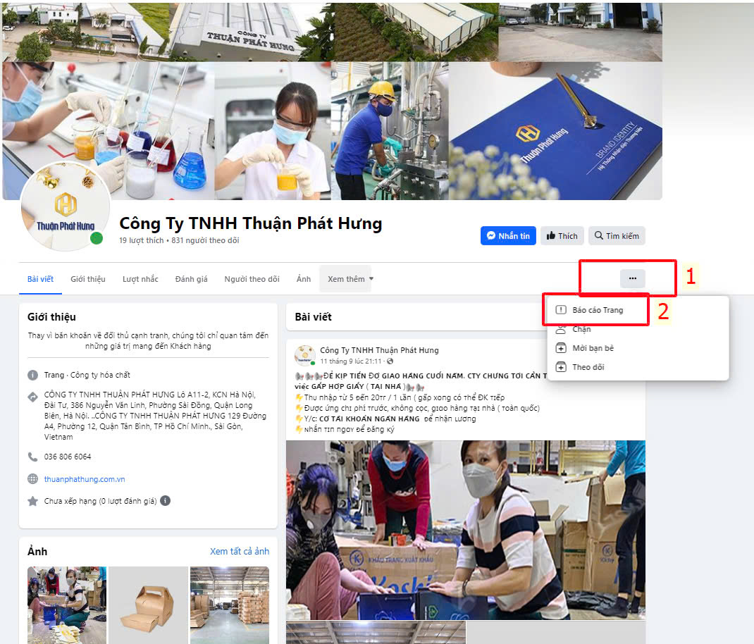 giả mạo fanpage thuận phát hưng để lừa đảo